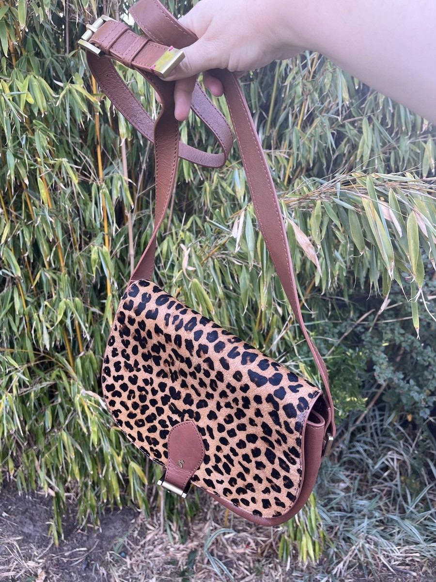 Joules Tan Leather Leopard Fur Shoulder Bag Cross Body Handbag