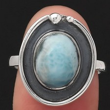 Natural Larimar Dominican Republic 925 Sterling Silver Ring s.7 Jewelry R-1168