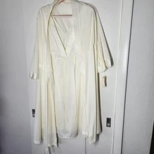Vintage Val Mode Nightgown Robe Set 1X Ivory Nylon Satin Trim Made USA