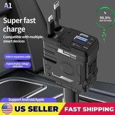 4 IN 1 Retractable Car Charger Cable Dual Port USB C PD Fast Charging Adapter US