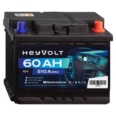 HeyVolt 60Ah Autobatterie 12V 510A Starterbatterie ersetzt 55 63 65 75 77Ah
