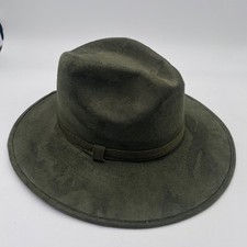 Olive Green Faux Suede Wide Brim Fedora Hat Medium Unisex Earthy Boho Western