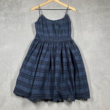 J.Crew Factory Dress 2 Navy Cotton Eyelet Spaghetti Strap Lined Fit & Flare