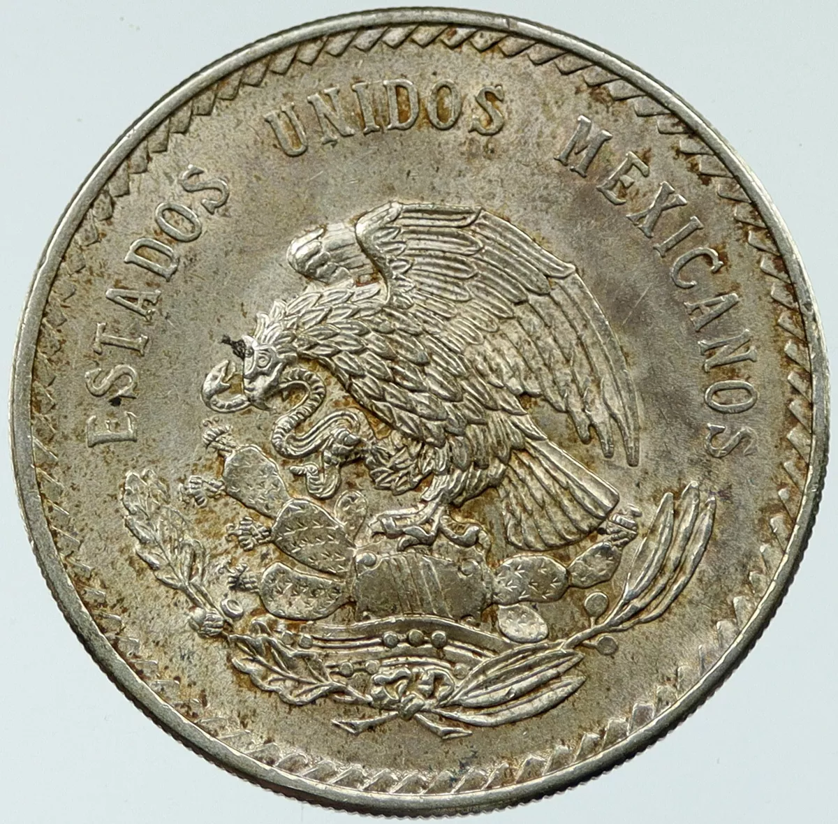 1947 MEXICO Aztec EMPEROR CUAUHTEMOC Eagle BIG 0.86oz Silver 5.