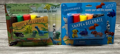 New-2 Clay Packs (Create, Shape & Decorate) your own Dino World & Puppies