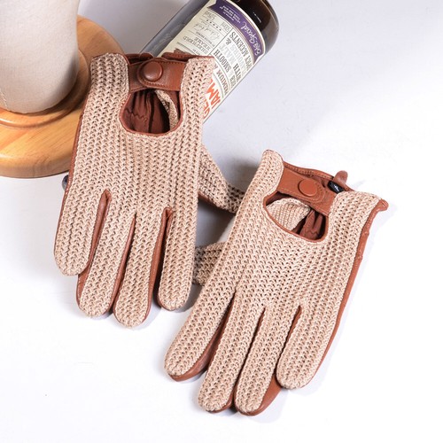 Guantes de conducción deportivos tejidos con pantalla táctil de cuero real para conducir sin forrar para hombre - Imagen 3 de 14