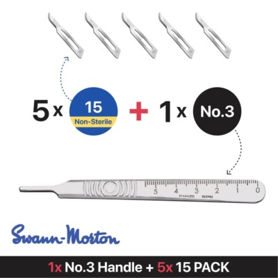 Swann Morton   1x No.3 Handle & 5x 15 Surgical Non-Sterile Blades