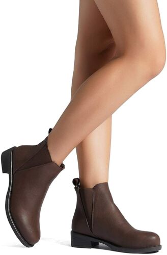 Women Classic Round Toe Low Heel Boots Warm Fur Lining Ankle Boots Slip On Shoes - Picture 25 of 37
