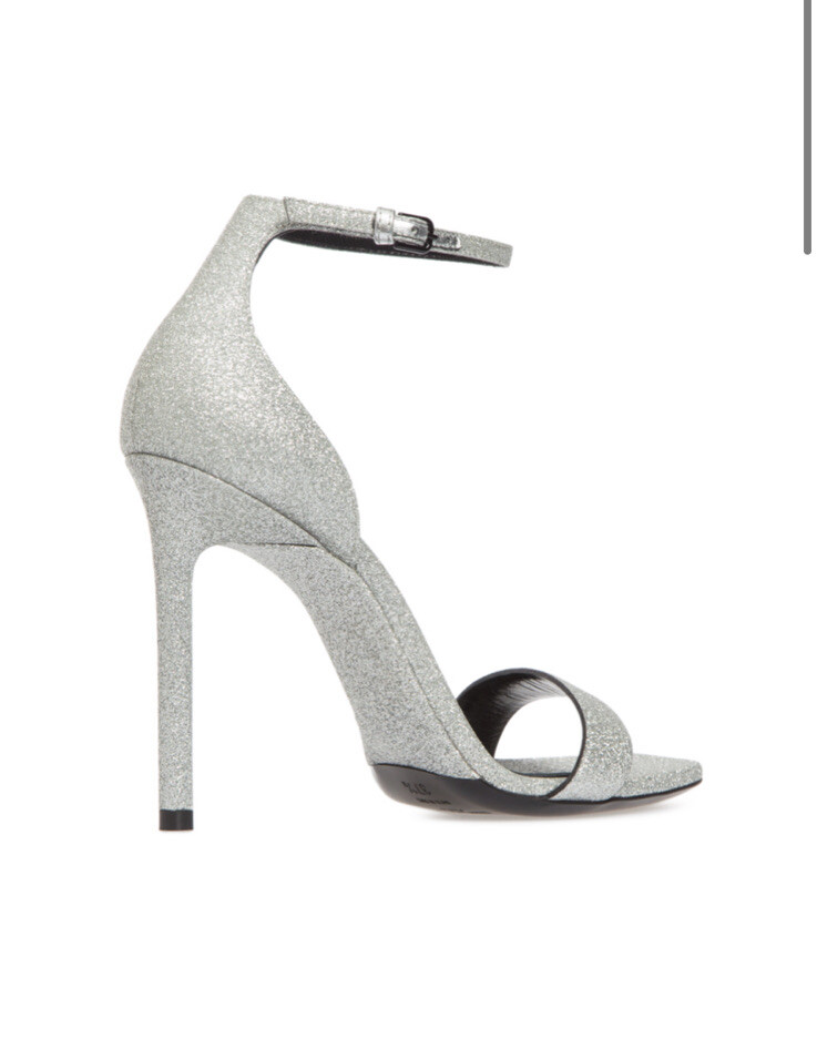 SAINT LAURENT sandali con cinturino e effetti glitter argento taglia 38 5 nuovi con scatola