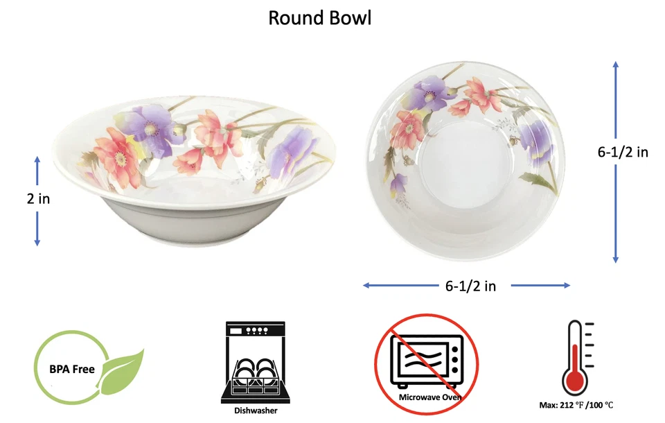 Tazón redondo de melamina de hibisco 16 o 37 oz Wonton fideos sopa arroz postre tazones Foto 2 de 4