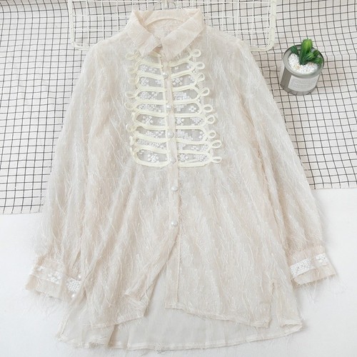 Women Ladies Vintage Shirt Long Blouse Top Victorian Sheer Casual Party Retro - Picture 9 of 11