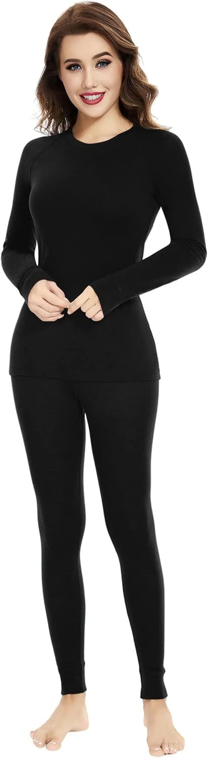 Women's 100% Merino Wool Base Layer Sets Winter Thermal Long Johns Top Shirts UT