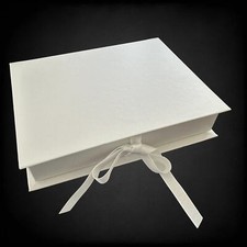 White Satin Ribbon Gift Box Velvet Insert Interior 7" x 5.5" x 1.25" Jewelry