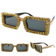 Classy Elegant Retro Modern Funky Bling SUNGLASSES Brown Frame Large Rhinestones