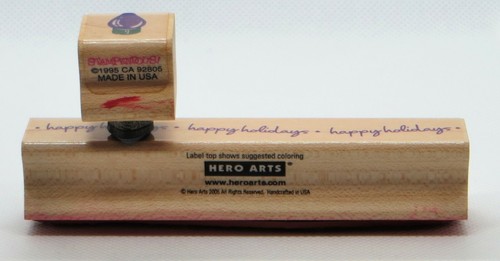 Hero Arts Wood Block Stamp Set Christmas Holiday "Happy Holidays" Bulb - Picture 3 of 4