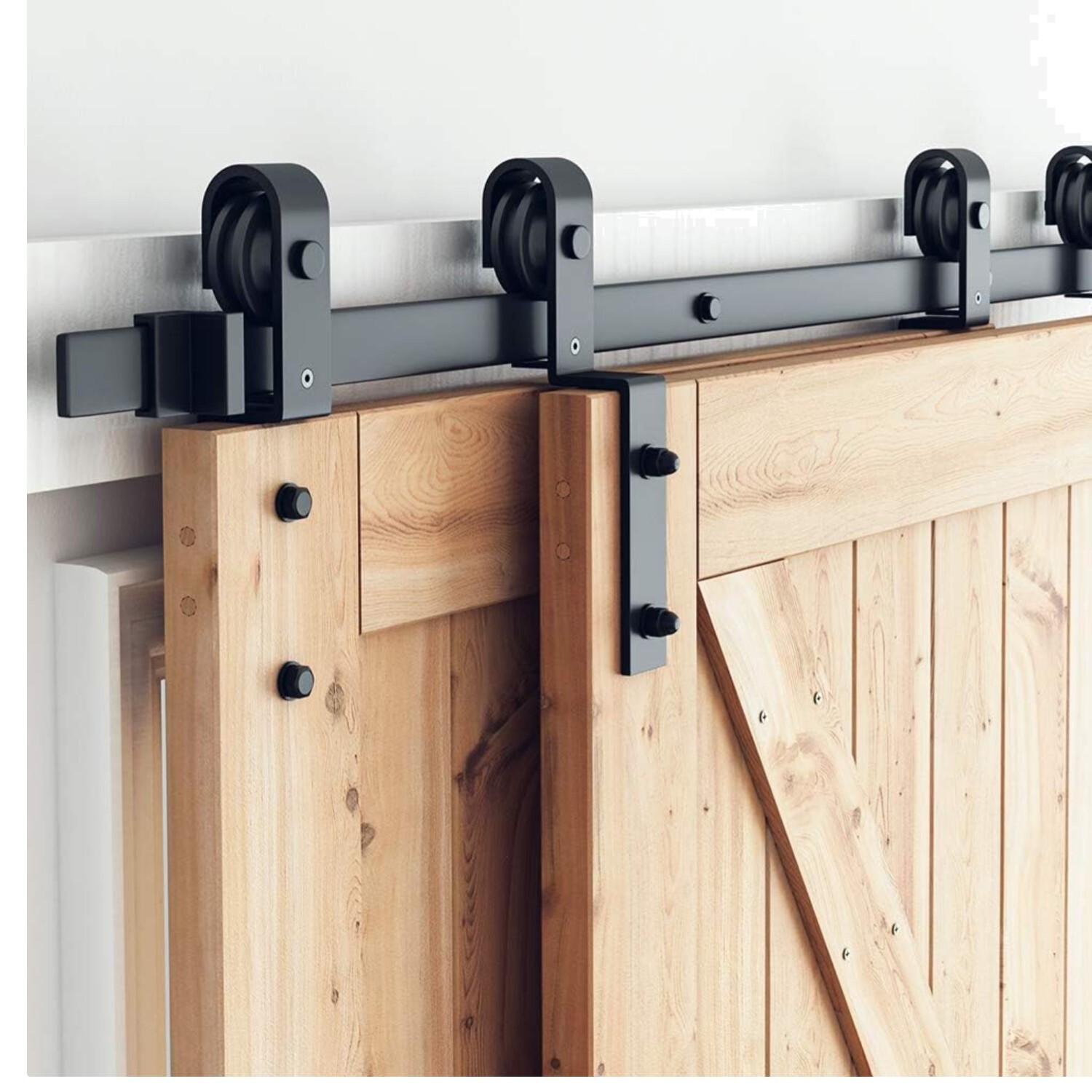 6.6 Feet Bypass Sliding Barn Door Hardware Kit for Easy Installation - Black