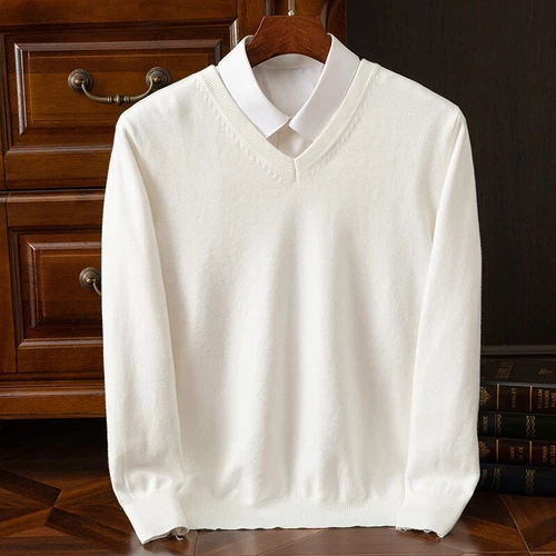 Herren Kaschmirmischung Pullover V-Ausschnitt Langarm Pulli Strickbasis Warm Strick - Bild 21 von 41