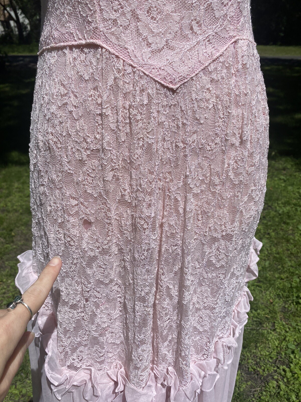 1940s Pink Lace Maxi Puff Sleeve Dress- Flaws - image 8
