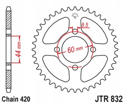 JT HINTERES RITZEL 832 42 FÜR YAMAHA DT 50M '78-82, DT 50MX '-86, RD 50MX (83242