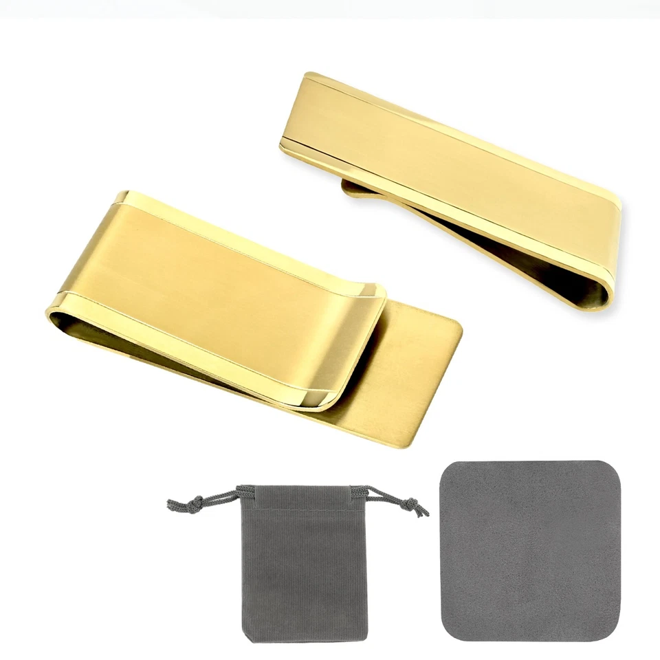 Cartera minimalista de titanio enchapada en oro de 18k elegante/delgada clip para dinero efectivo y tarjetas Foto 3 de 4