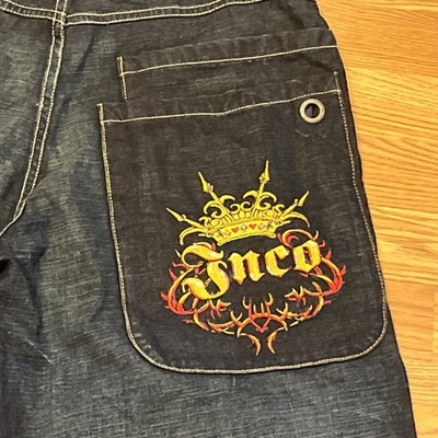 NEW Rare Vtg Jnco Jeans Dark Blue Embroidered Pants Baggy Tribal