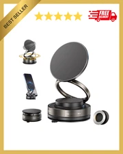 360° Vacuum Magnetic Phone Holder - Suction Cup Car Mount with Foldable Stand