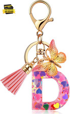 Initial Letter Keychain for Women Girl Bag Charm Butterfly Tassel Keychain for W