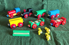 Wood Train Accessories Lot of 7 Wood Train Cars Figurines Bench Brio Compatible