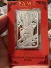 2016 PAMP Suisse 1 Oz Silver Lunar Year Monkey Silver Bar In Assay