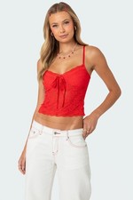NWOT Edikted Red Sheer Lace Cami Tank Top Size M