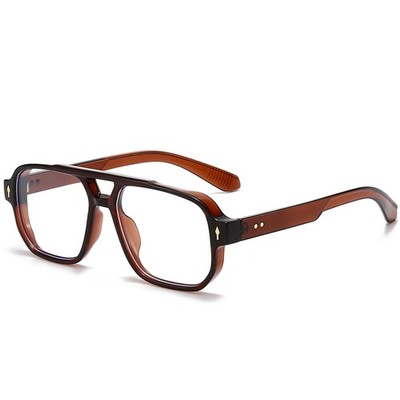 PORADAY Blue Light Blocking Glasses for Women Men 70s Retro MM, Clear Brown 