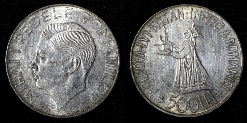 Romania Mihai I Silver 1941 500 Lei aUNC Bessarabia Reunion 37 mm KM# 60 (597)