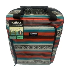 Igloo MaxCold Backpack Cooler Tote Bag Soft Side 30 Can Red Blanket Stripes NWT