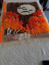 Latch Hook Orange Trees Moon Birds Wall Hanging 36x29 Retro Vintage