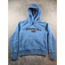 Aeropostale Hoodie Sweatshirt Womens XL Blue 1987 Fleece Distressed Read