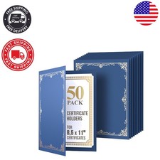 50 Pack Blue Certificate Holders 8.5x11 with Gold Foil - Quality