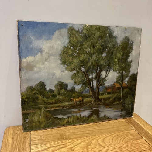 Vintage 1941 Impressionist Painting Of Horse & River Landscape - H Jennings - 第 7/14 張圖片