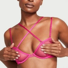 Victoria's Secret | Very Sexy Fishnet Open Cup Demi Bra In Pink Peek-A-Boo M-DD