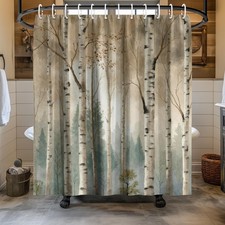 Birch Tree Shower Curtain 72x72 Inch Hooks Watercolor White Aspen Forest Decor
