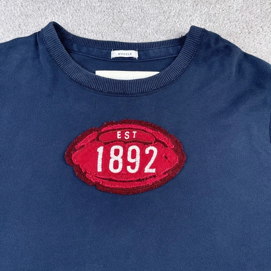 Camisa Abercrombie and Fitch Para Hombre XL Azul Fútbol Bordado Logo Manga Larga Foto 2 de 4