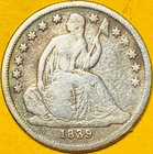 1839-O (No Drapery) U.S. SEATED LIBERTY SILVER DIME 10c COIN (Fine) 1.3M Mintage