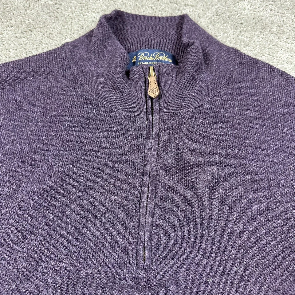 Brooks Brothers Sweater Mens XL Purple Half Zip Cashmere Cotton Blend Pullover - Image 2 of 4