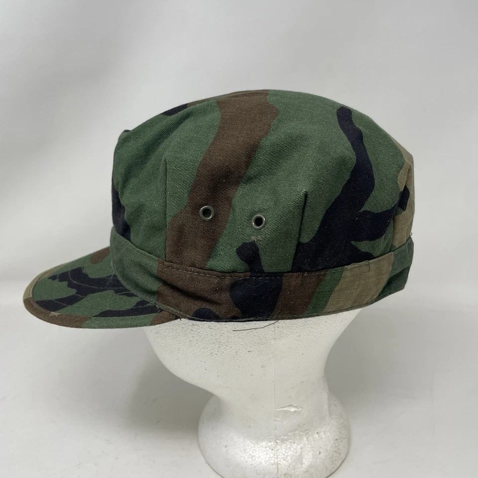 VINTAGE USGI Utility Cap Hat Woodland Camo USMC Logo Medium USA 80s - Image 4 of 4