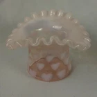 Fenton Pink Opalescent Heart Hat Vase with Crimped Edge 3 1/8”