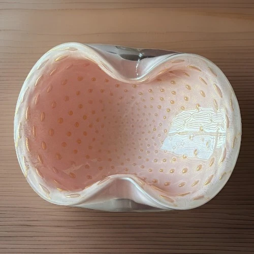 Vtg Alfredo Murano Pink Gold  Italian Art Glass Bowl Ashtray 7” Heavy MCM