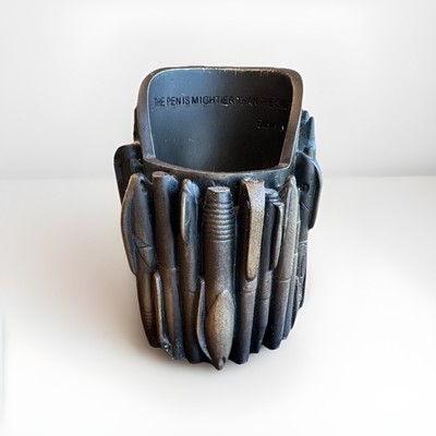 VTG It's Art Really Groovy Pen Pencil Cup Holder-'Pen is Mightier Than the Sword