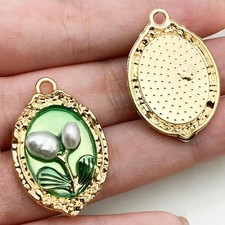 4PCS Gold Tone Enamel, Freshwater Pearl Beads Oil Paint Style Charm Pendant ZF18
