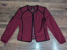 Black Label By Evan Picone Womens Open Modern Blazer Wine w/ Black Accents Sz 6