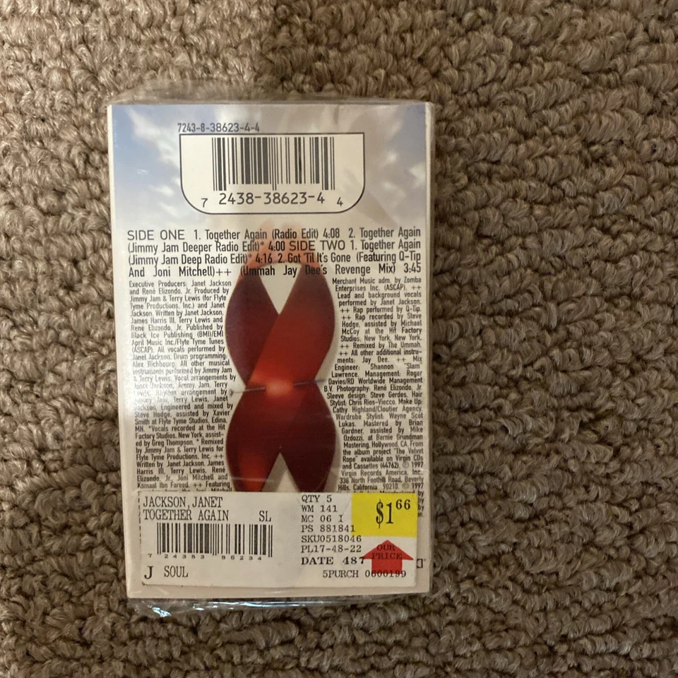 Janet Jackson TOGETHER AGAIN Cassette Tape 1990's Tested  R&B Pop Dance Vintage - Image 2 of 2