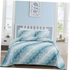 Summer Coastal Quilt Set Size Ocean Beach Themed Bedding Set Twin Blue Green